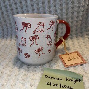 NWT Lily Grove Cat Mug - NWT - Hand Drawn Bows & Kittens - Cute Coffee Cup